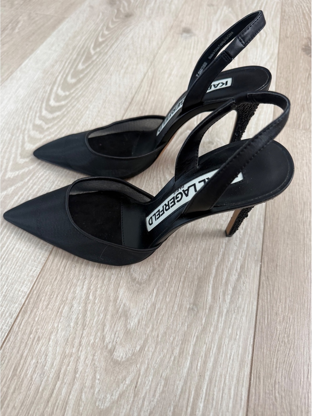 Black Rhinestone Slingback Pointed Toe Heels